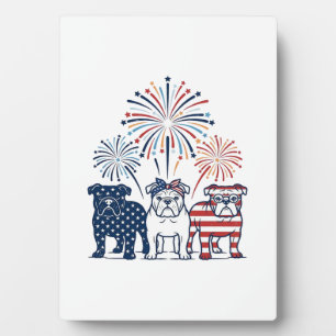 Patriotisches Bulldog-Feuerwerk Vintage-Vektordesi Fotoplatte