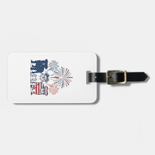 Patriotisches Bulldog-Feuerwerk Vintage-Vektordesi Gepäckanhänger