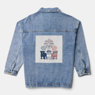Patriotisches Bulldog-Feuerwerk Vintage-Vektordesi Jeansjacke
