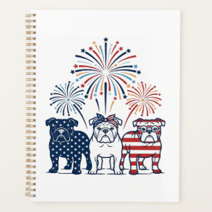 Patriotisches Bulldog-Feuerwerk Vintage-Vektordesi Planer