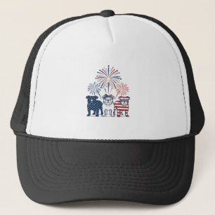 Patriotisches Bulldog-Feuerwerk Vintage-Vektordesi Truckerkappe