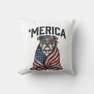Patriotisches Bulldog 'Merica Vintage-Vector-Shirt Kissen