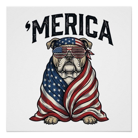 Patriotisches Bulldog 'Merica Vintage-Vector-Shirt Poster (Vorderseite)