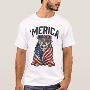 Patriotisches Bulldog 'Merica Vintage-Vector-Shirt T-Shirt