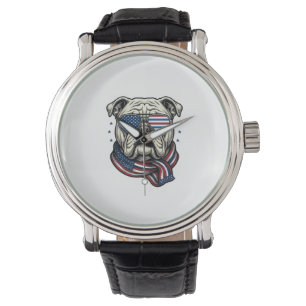 Patriotisches Bulldog-Vintage-Stickerei-Shirt-Desi Armbanduhr