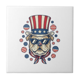 Patriotisches Bulldog-Vintage-Stickerei-Shirt-Desi Fliese