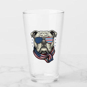 Patriotisches Bulldog-Vintage-Stickerei-Shirt-Desi Glas