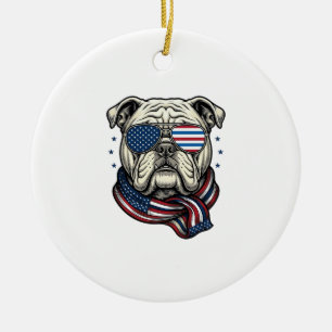 Patriotisches Bulldog-Vintage-Stickerei-Shirt-Desi Keramik Ornament