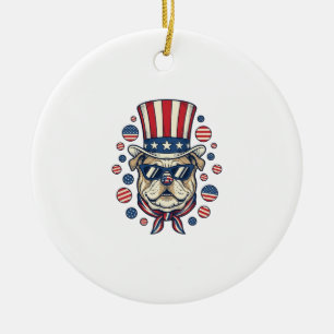 Patriotisches Bulldog-Vintage-Stickerei-Shirt-Desi Keramik Ornament