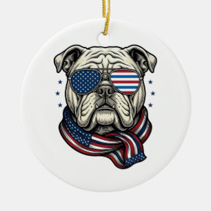 Patriotisches Bulldog-Vintage-Stickerei-Shirt-Desi Keramik Ornament