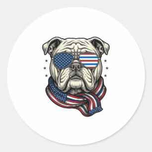 Patriotisches Bulldog-Vintage-Stickerei-Shirt-Desi Runder Aufkleber