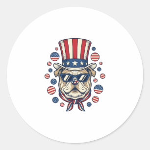 Patriotisches Bulldog-Vintage-Stickerei-Shirt-Desi Runder Aufkleber