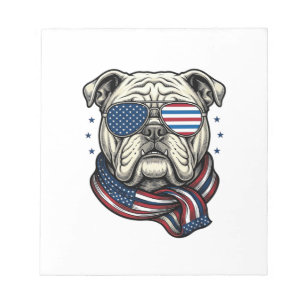 Patriotisches Bulldogge Vintage-Stickerei-Shirt-De Notizblock