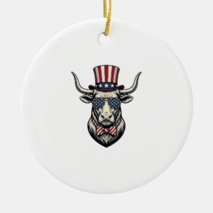 Patriotisches Bullendesign Vintage Gravur American Keramik Ornament