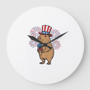Patriotisches Capybara-Eiscreme-Feuerwerk-Shirt-De Große Wanduhr