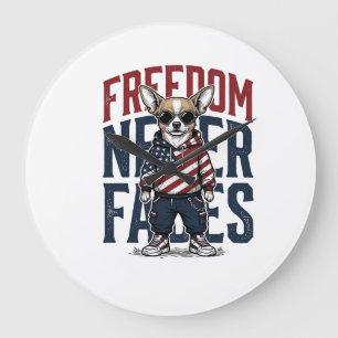 Patriotisches Chihuahua-Freiheits-Vintage-Hund-Shi Große Wanduhr