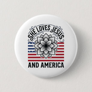 Patriotisches christliches Blumen-Vintage-T-Shirt Button