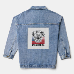 Patriotisches christliches Blumen-Vintage-T-Shirt Jeansjacke