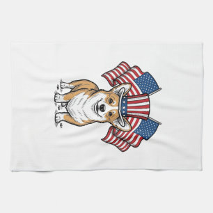 Patriotisches Corgi-Hund Vintage-Gravur-Shirt-Desi Geschirrtuch