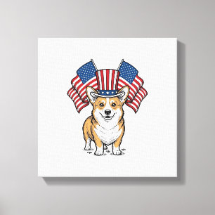 Patriotisches Corgi-Hund Vintage-Gravur-Shirt-Desi Leinwanddruck