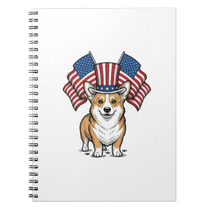 Patriotisches Corgi-Hund Vintage-Gravur-Shirt-Desi Notizblock