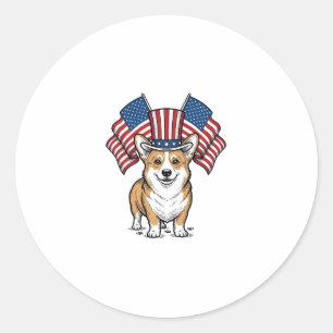 Patriotisches Corgi-Hund Vintage-Gravur-Shirt-Desi Runder Aufkleber