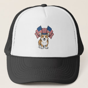 Patriotisches Corgi-Hund Vintage-Gravur-Shirt-Desi Truckerkappe