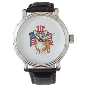 Patriotisches Corgi Vintage Gravur Shirt Design_1 Armbanduhr