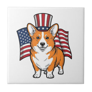 Patriotisches Corgi Vintage Gravur Shirt Design_1 Fliese