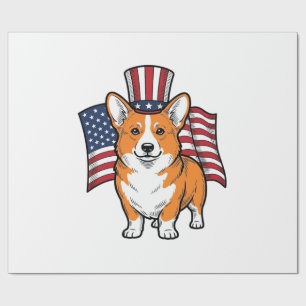 Patriotisches Corgi Vintage Gravur Shirt Design_1 Geschenkpapier