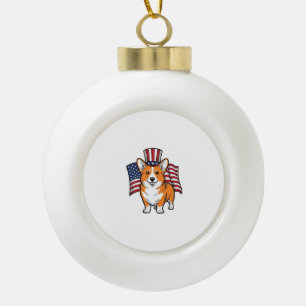 Patriotisches Corgi Vintage Gravur Shirt Design_1 Keramik Kugel-Ornament
