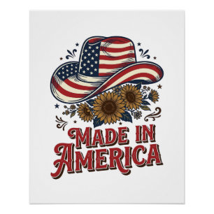 Patriotisches Cowboy-Hut Made in America Shirt-Des Poster