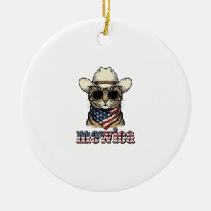 Patriotisches Cowboy-Katze Mewica Vintage-Vector-D Keramik Ornament