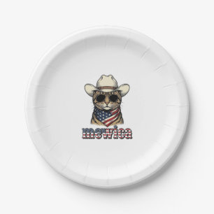 Patriotisches Cowboy-Katze Mewica Vintage-Vector-D Pappteller