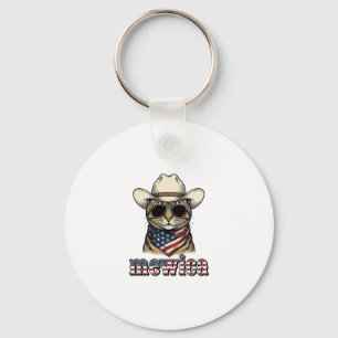 Patriotisches Cowboy-Katze Mewica Vintage-Vector-D Schlüsselanhänger