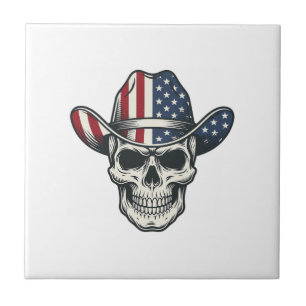 Patriotisches Cowboy-Schädel-Vintage-Stickerei-Shi Fliese
