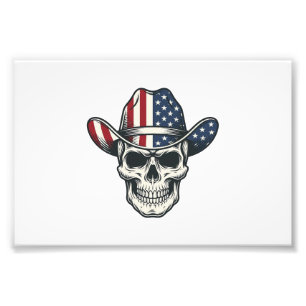 Patriotisches Cowboy-Schädel-Vintage-Stickerei-Shi Fotodruck