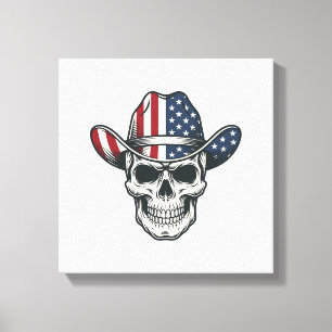 Patriotisches Cowboy-Schädel-Vintage-Stickerei-Shi Leinwanddruck
