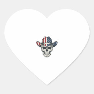 Patriotisches Cowboy-Totenkopf Vintage-Engraving-S Herz-Aufkleber