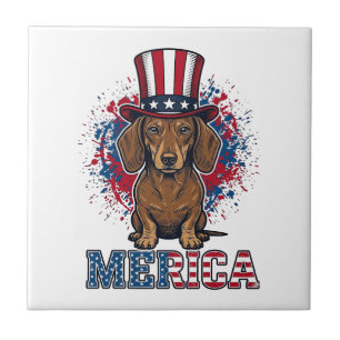 Patriotisches Dachshund Merica Vintage Hundeshirt_ Fliese