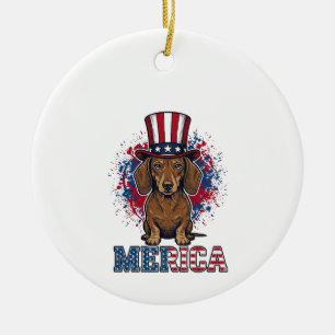 Patriotisches Dachshund Merica Vintage Hundeshirt_ Keramik Ornament