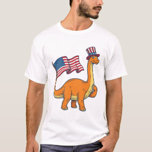 Patriotisches Dinosaurier-Flagge Vintage-Gravur-Sh T-Shirt
