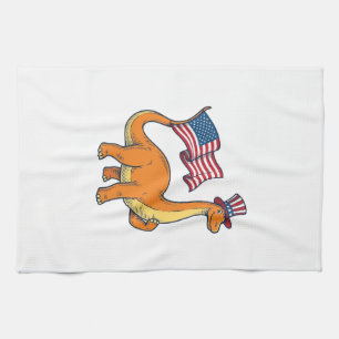 Patriotisches Dinosaurier-Flagge Vintage-Stickerei Geschirrtuch
