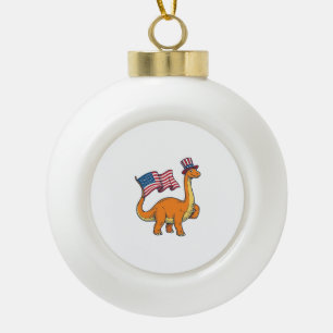 Patriotisches Dinosaurier-Flagge Vintage-Stickerei Keramik Kugel-Ornament