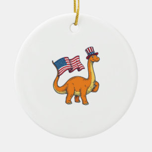 Patriotisches Dinosaurier-Flagge Vintage-Stickerei Keramik Ornament