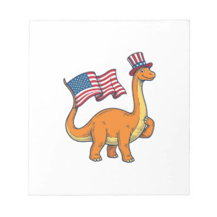 Patriotisches Dinosaurier-Flagge Vintage-Stickerei Notizblock