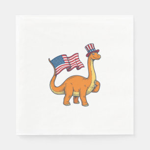 Patriotisches Dinosaurier-Flagge Vintage-Stickerei Serviette