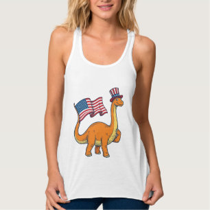 Patriotisches Dinosaurier-Flagge Vintage-Stickerei Tank Top
