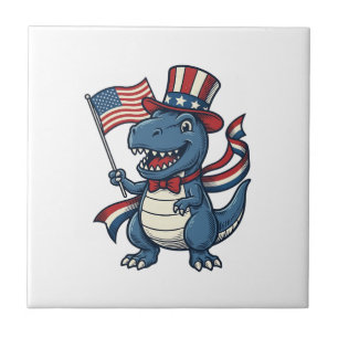 Patriotisches Dinosaurier Vintage Vector-Shirt Des Fliese