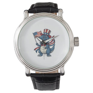 Patriotisches Dinosaurier Vintage Vektor Shirt Des Armbanduhr